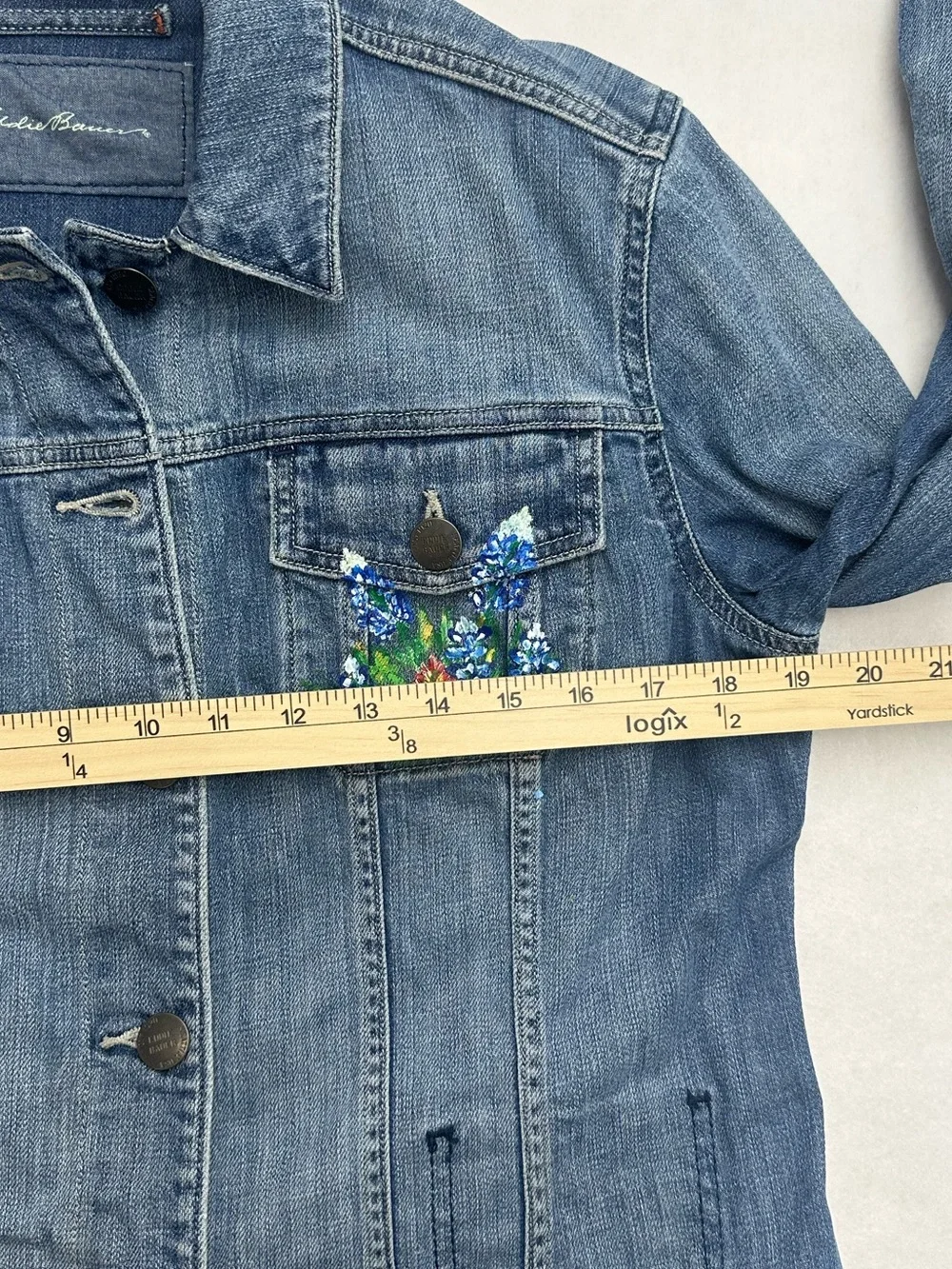 Hand Painted Texas Bluebonnet Denim Jacket Eddie Bauer Jean Jacket Vintage Style